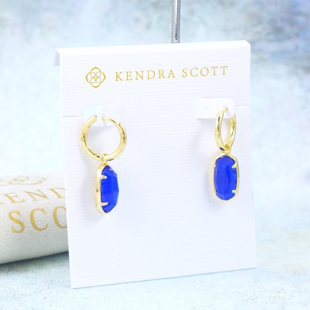 Kendra Scott Ellie Huggie Cobalt Blue Earrings Gold Plated September - Picture 3 of 6